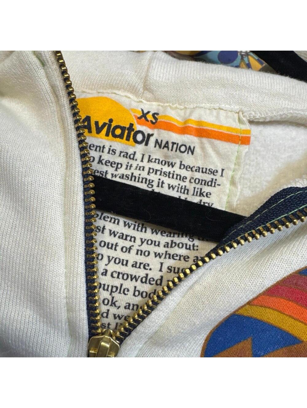 Aviator Nation ALL SEASONS CIRCLE ZIP HOODIE - VINTAGE WHITE Aviator size XS - Picture 6 of 6